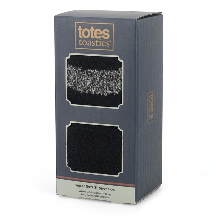 totes toasties® Mens Supersoft Twin Pack Slipper Socks Black / Grey Extra Image 1